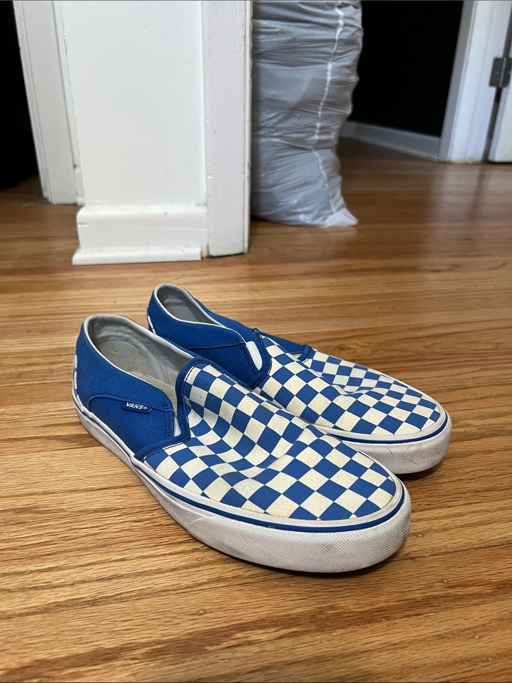 Vans Blue and White Checkerboard Slip-On Sneakers